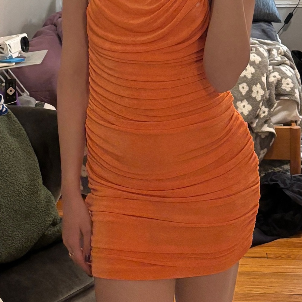 Lioness Goddess Dress Medium Orange One Shoulder - Picture 7 of 9